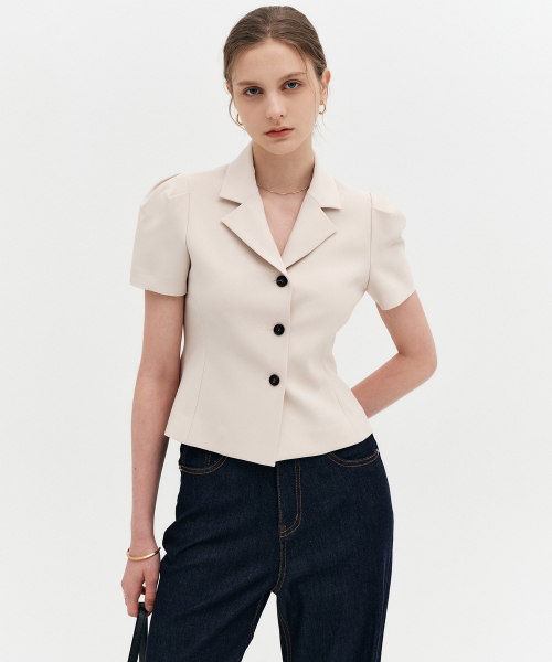 Приталенный жакет с буфами GISELLE HOURGLASS PUFF JACKET_BEIGE