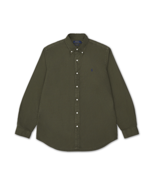 커스텀핏 가먼트 다이 옥스포드 셔츠-다크 그린