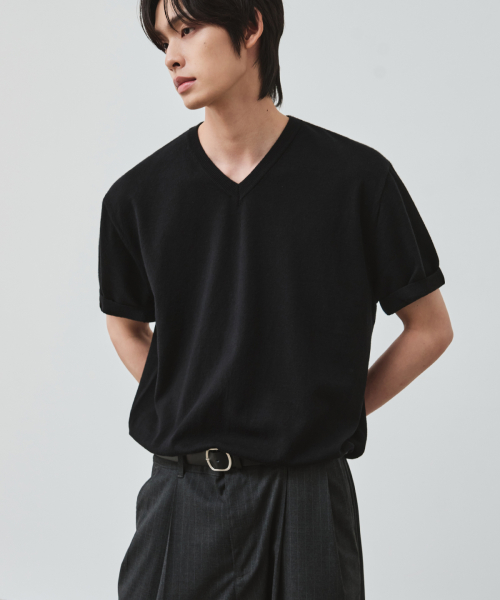 클라우드 터치 브이넥 하프 니트 [블랙]