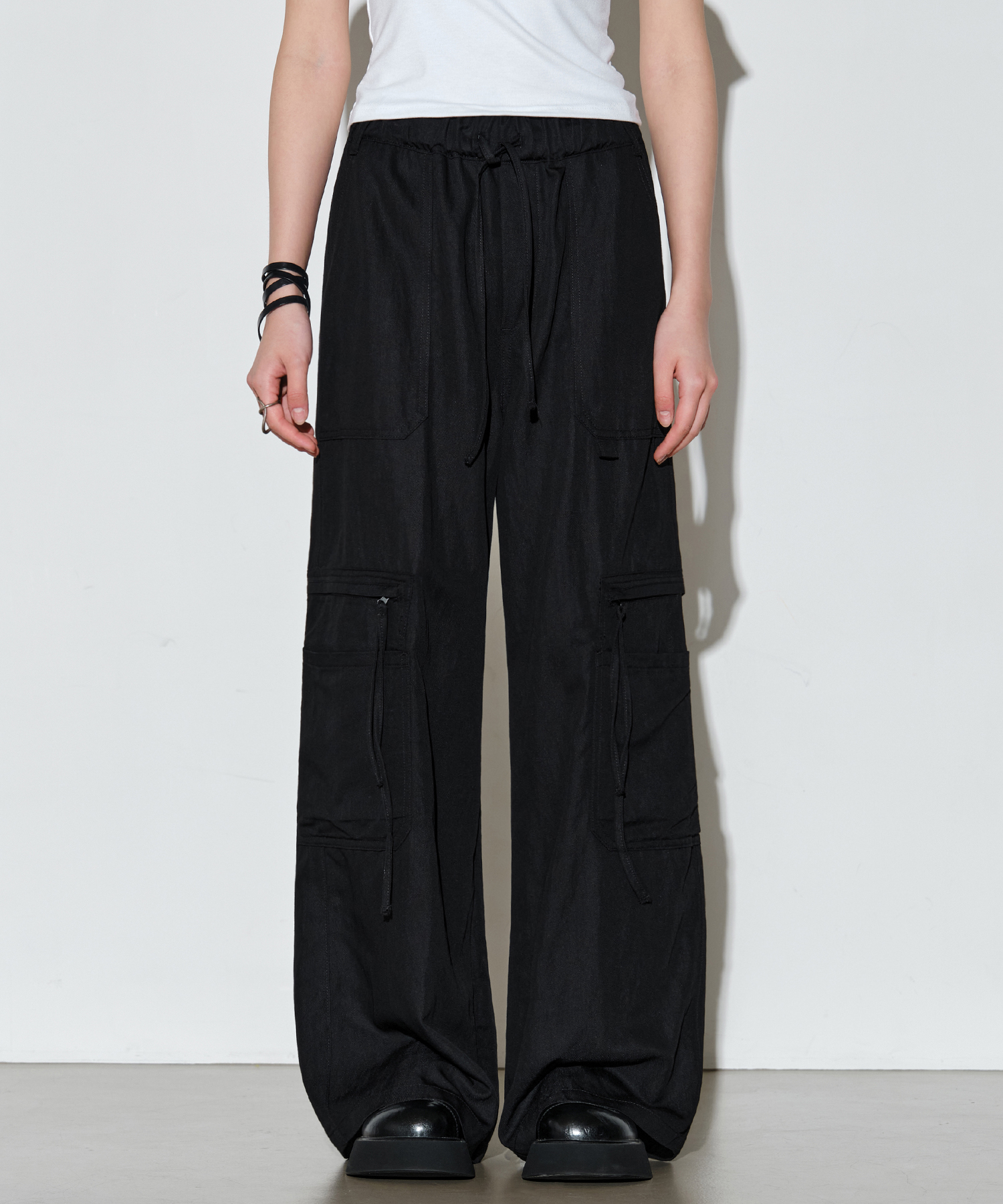 [Hot Summer] Cooling Cargo Pocket Banding Wide Pants [Black]