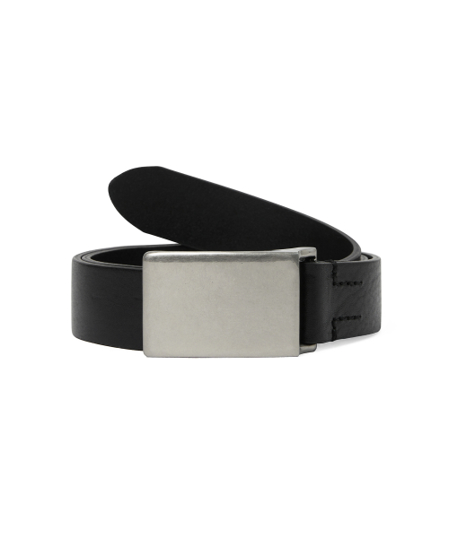Flat Buckle Leather Belt Black