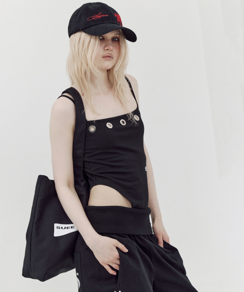EYELET LOGO BODYSUIT / чёрный