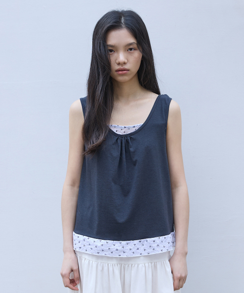 W FLOWER LAYERED SLEEVELESS [DEEP серый]