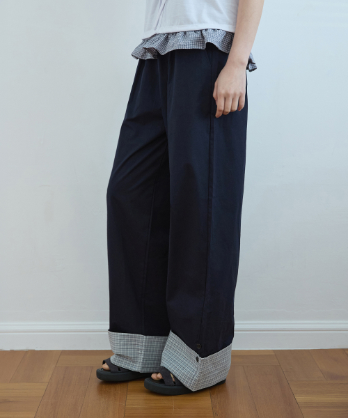W CHECK ROLLUP PANTS [тёмно-синий]