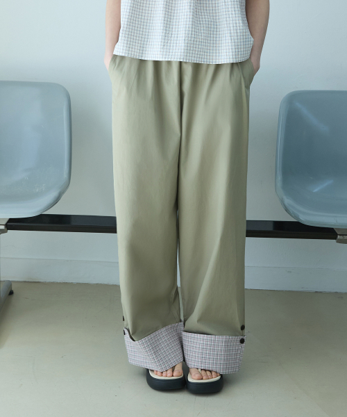 W CHECK ROLLUP PANTS [KHAKI]