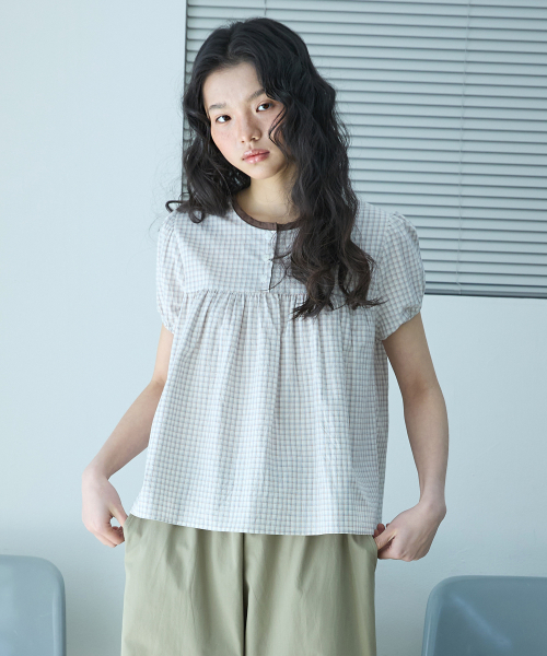 W CHECK HALF BLOUSE [слоновая кость]
