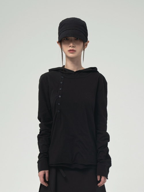 (W) AXIS LAYER BUTTON HOODIE_BLACK