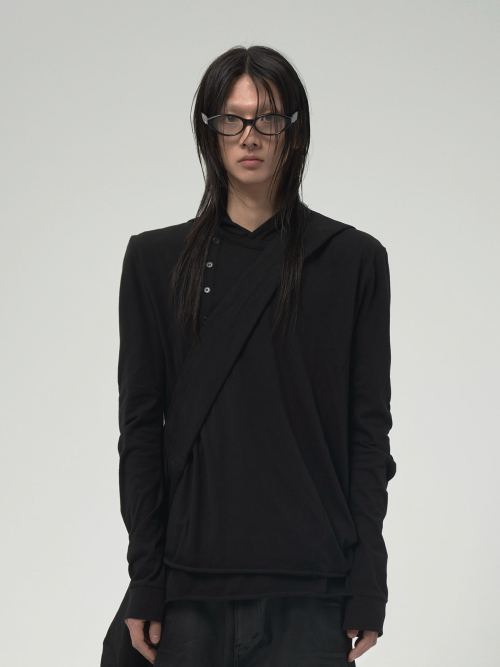 (M) AXIS LAYER BUTTON HOODIE_BLACK