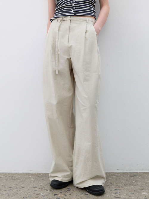 BELTED TWO TUCK WIDE SUMMER PANTS S (PT-5776)