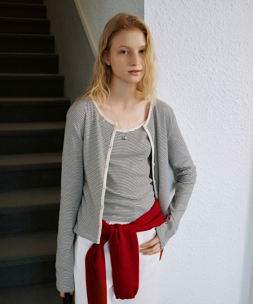 Stripe sleeveless cardigan set_Ivory