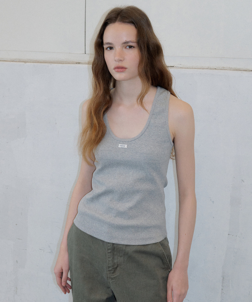 U-neck label point sleeveless top [FRSP07SL01]_Gray