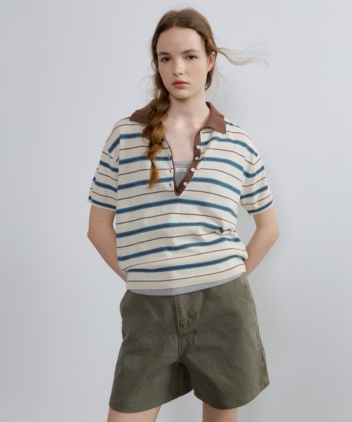 Essential stripe collar knit [FRSP07TN01] Ivory