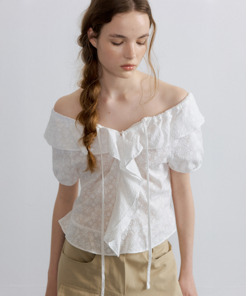 Ruffle off tie blouse [FRSP07BL04] Ivory