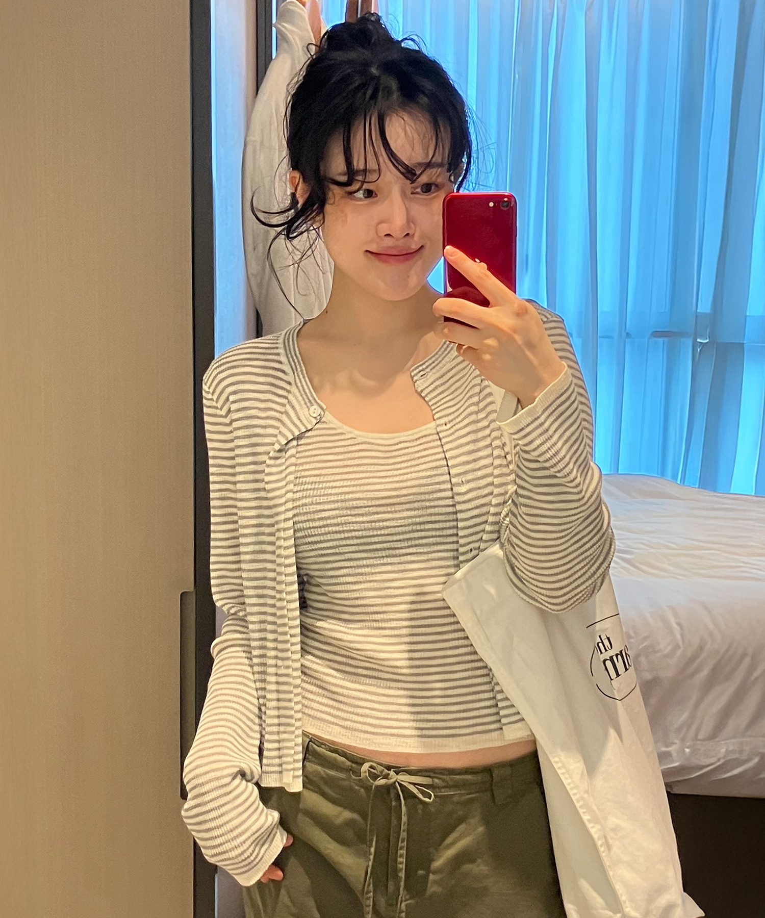 [W][SET]Stripe sleeveless cardigan set - 2color