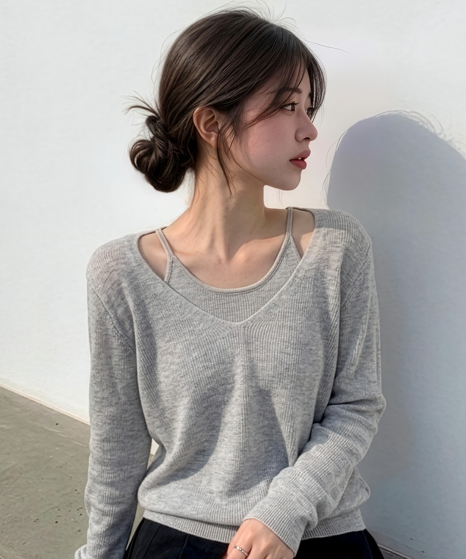 [W]V-neck Layered Knitwear - 3 colors