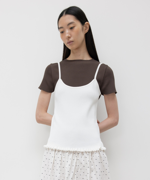 RIBBED FRILL SLEEVELESS / WHITE