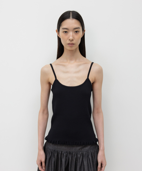 RIBBED FRILL SLEEVELESS / BLACK