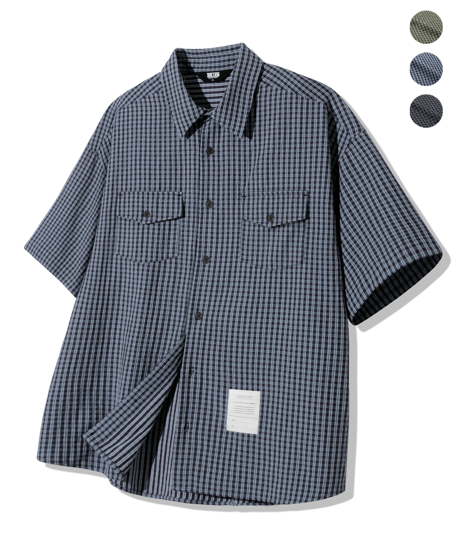 TWO POCKET OVERFIT PATCH HALF CHECK SHIRT 3color