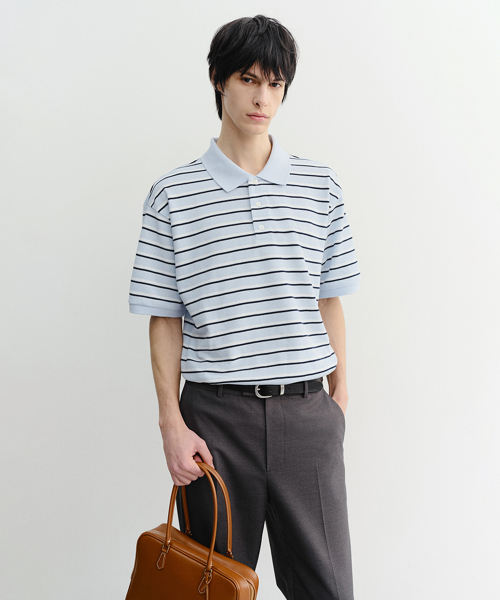 STRIPED POLO SHIRT UNISEX UDTS6B121 SOFT BLUE