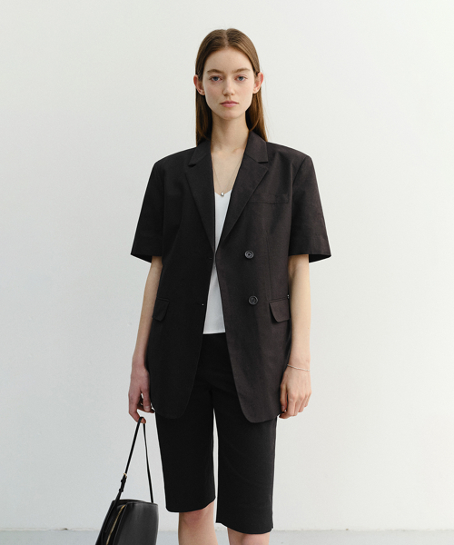 HALF SLEEVE BELTED LINEN JACKET UDJA6B226 BLACK