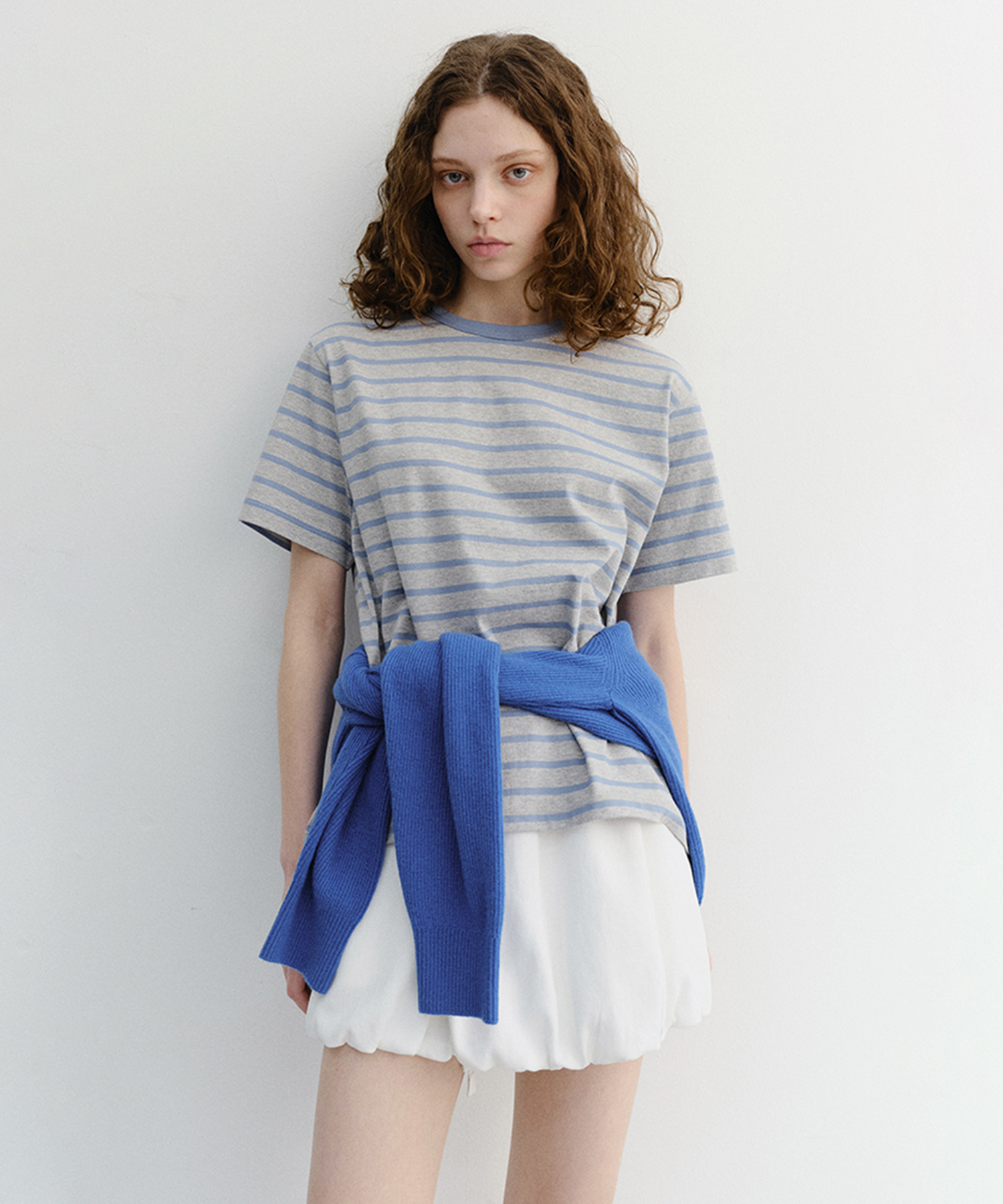 UNISEX STRIPED T-SHIRT MELANGE GREY BLUE
