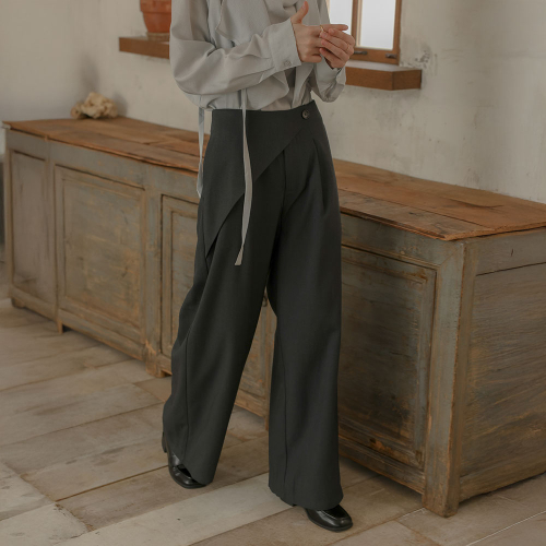 PM Wrap detail wide leg pants CHARCOAL