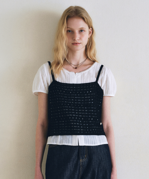 Crochet knit bustier Black