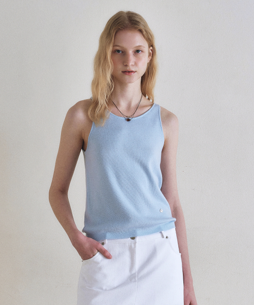 Airy knit sleeveless top Sky blue