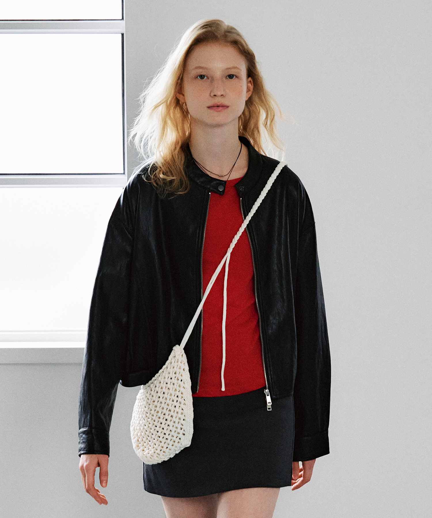 China collar soft faux leather jacket Black