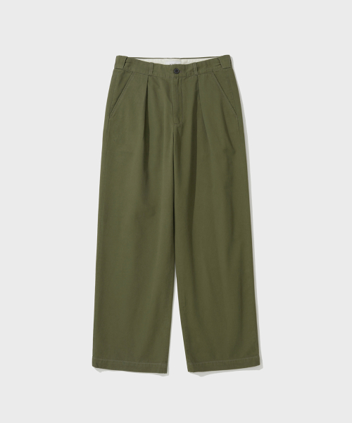 COTTON DRILL WIDE CHINO PANTS (OLIVE)