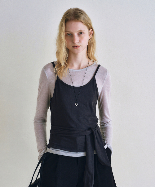 Front tie layered t-shirt set Charcoal/Light gray