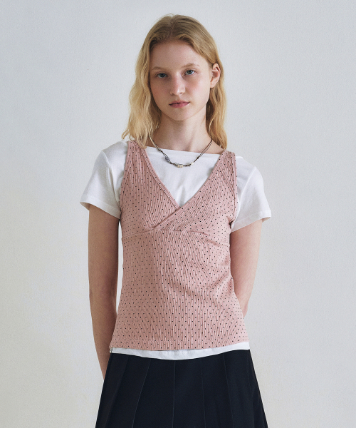 Dot wrap layered sleeveless Pink