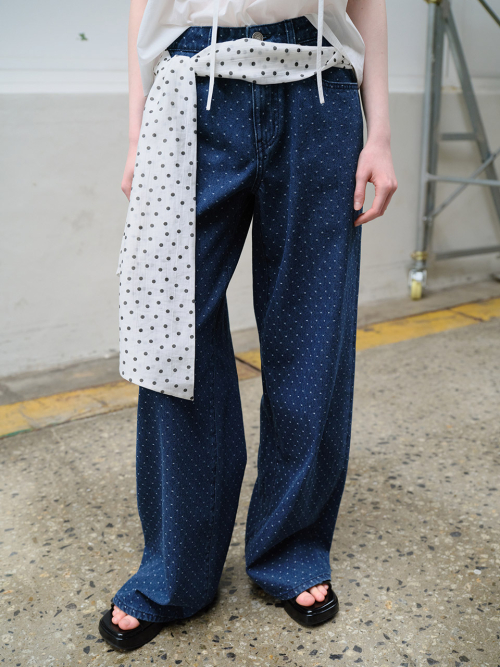 Dot Pattern Wide Denim Pants VJ6ML571 2color