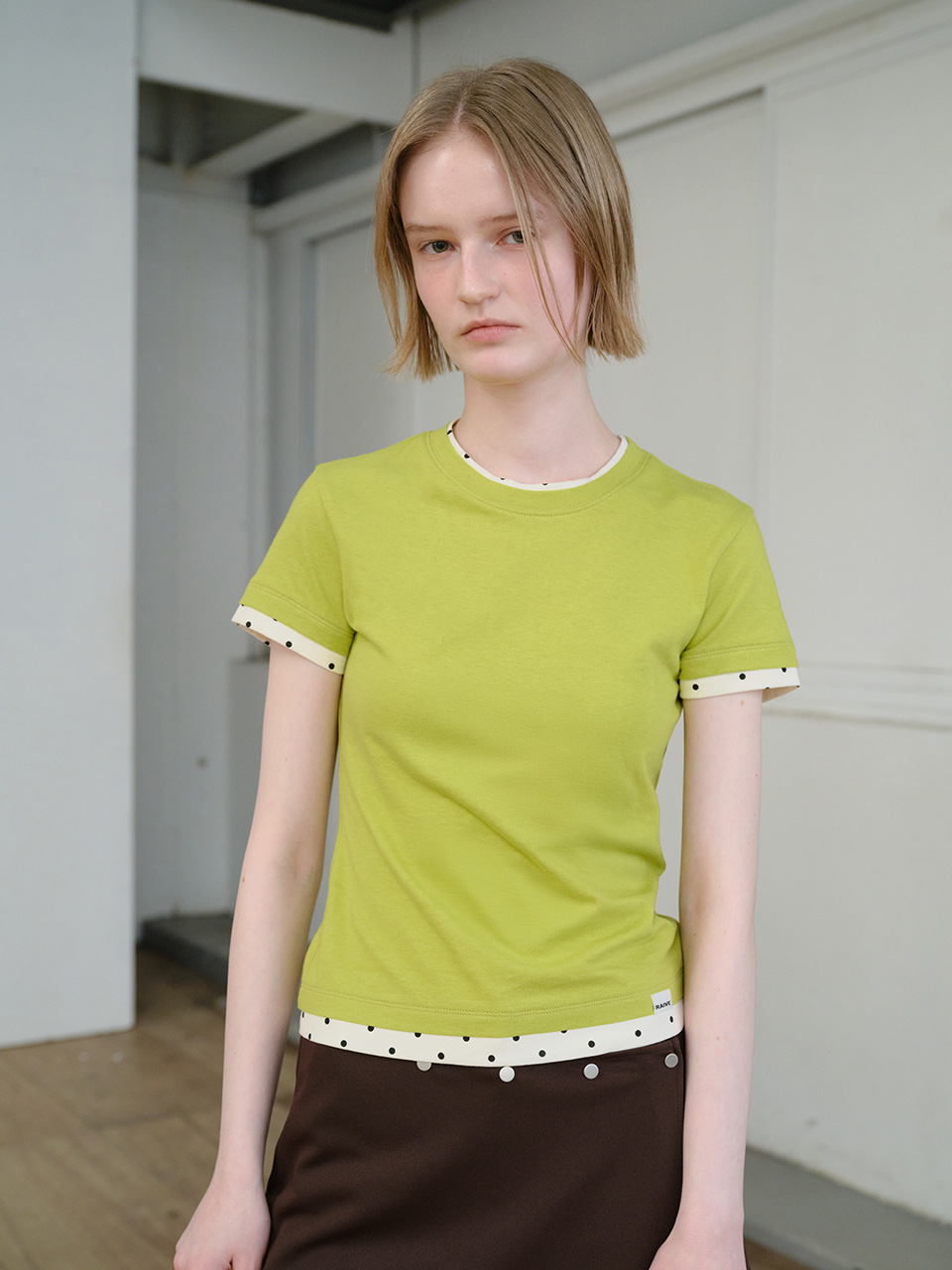 Dot Layered Two-tone T-shirts VW6ME452 4color