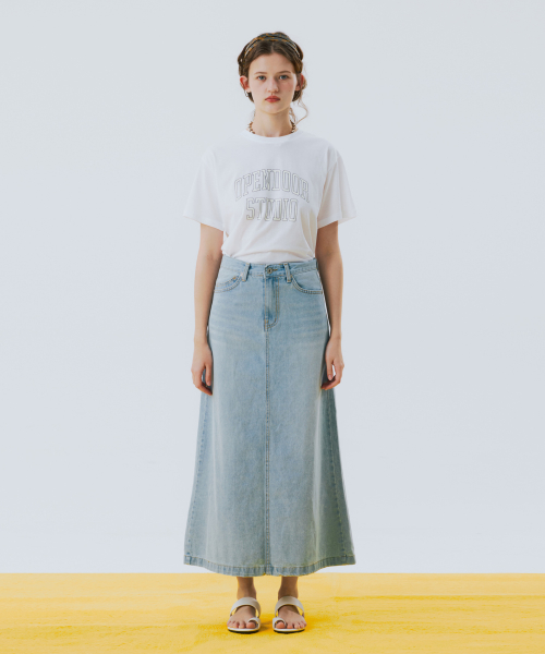 6poket Denim Long Skirt Blue