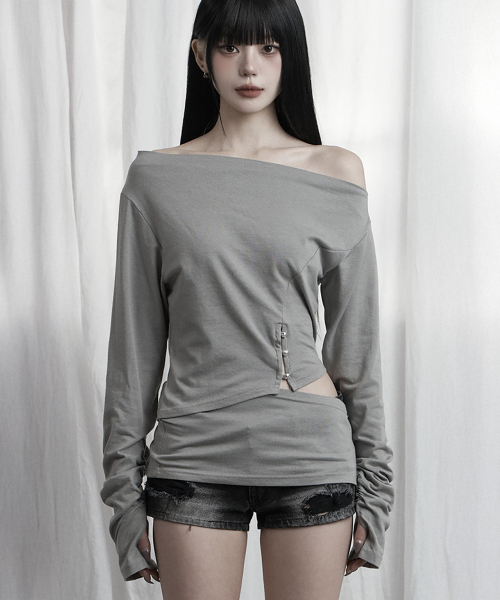 Cut-Out Open Long Sleeve (Gray)