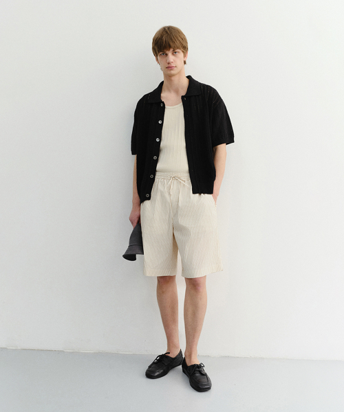 PAJAMA BERMUDA SHORTS UNISEX UDPA6B122 BEIGE STRIPE
