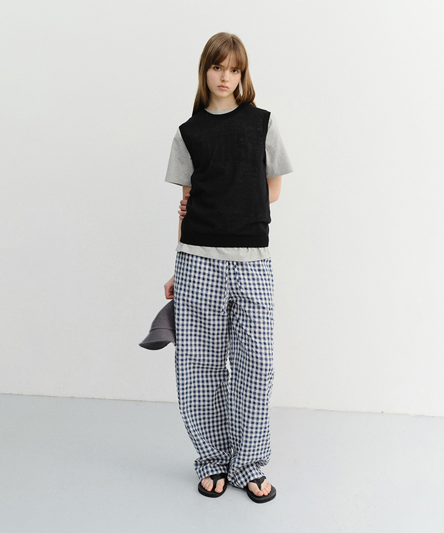 UNISEX CHECKED PAJAMA SLACKS NAVY CHECK