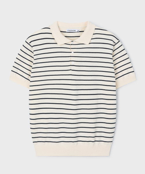 Stripe Short Sleeve Polo Knit - Ivory