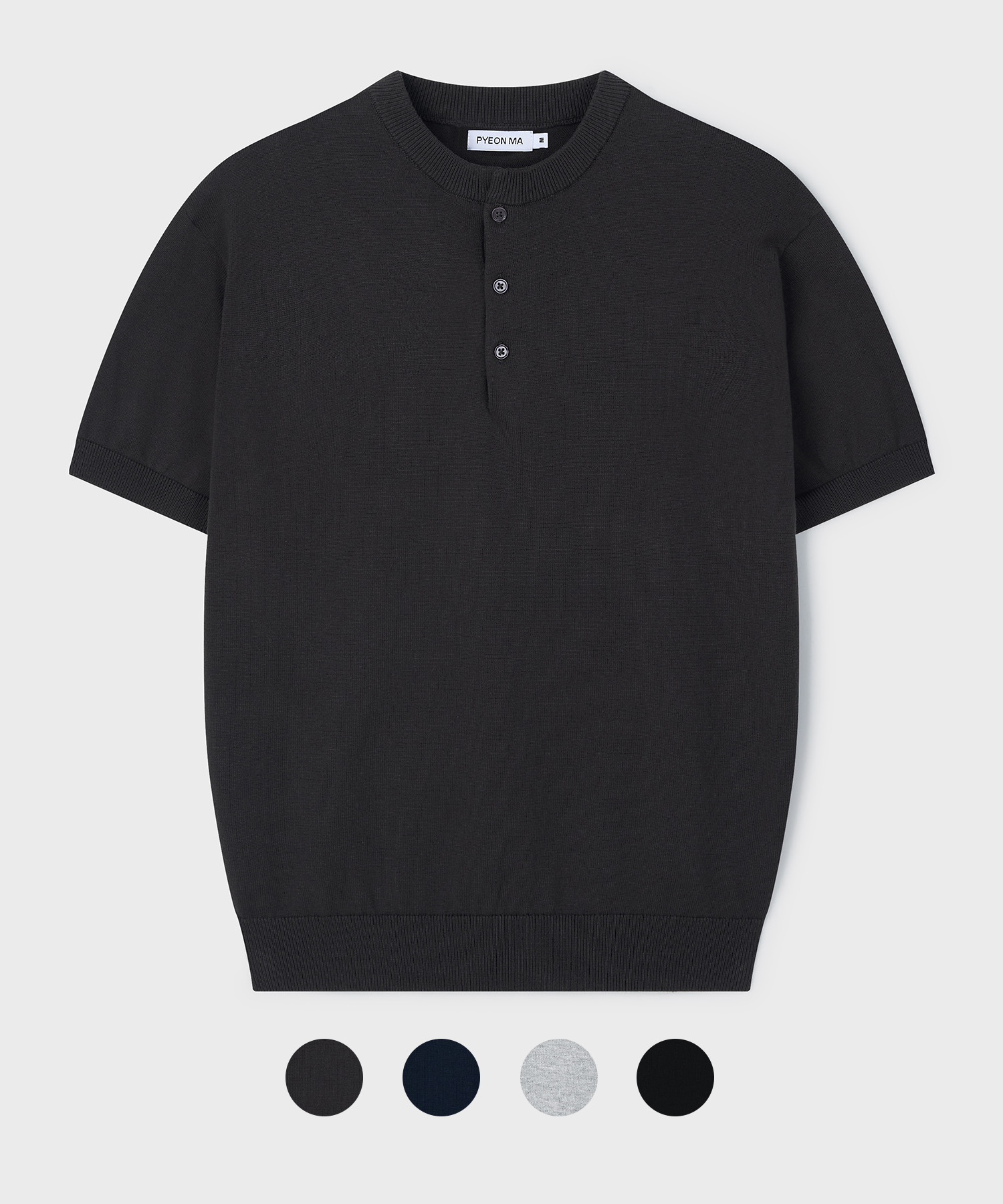 Henley-Neck Short Sleeve Knit - 4color