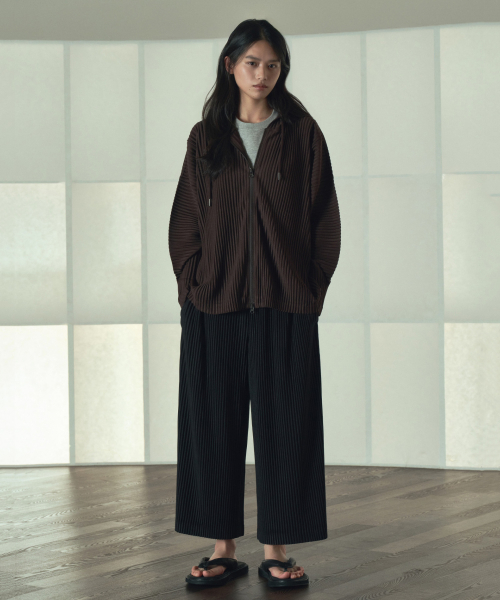 W Yoyogi Pleats Wide Pants (Black) TNPA6E108BK