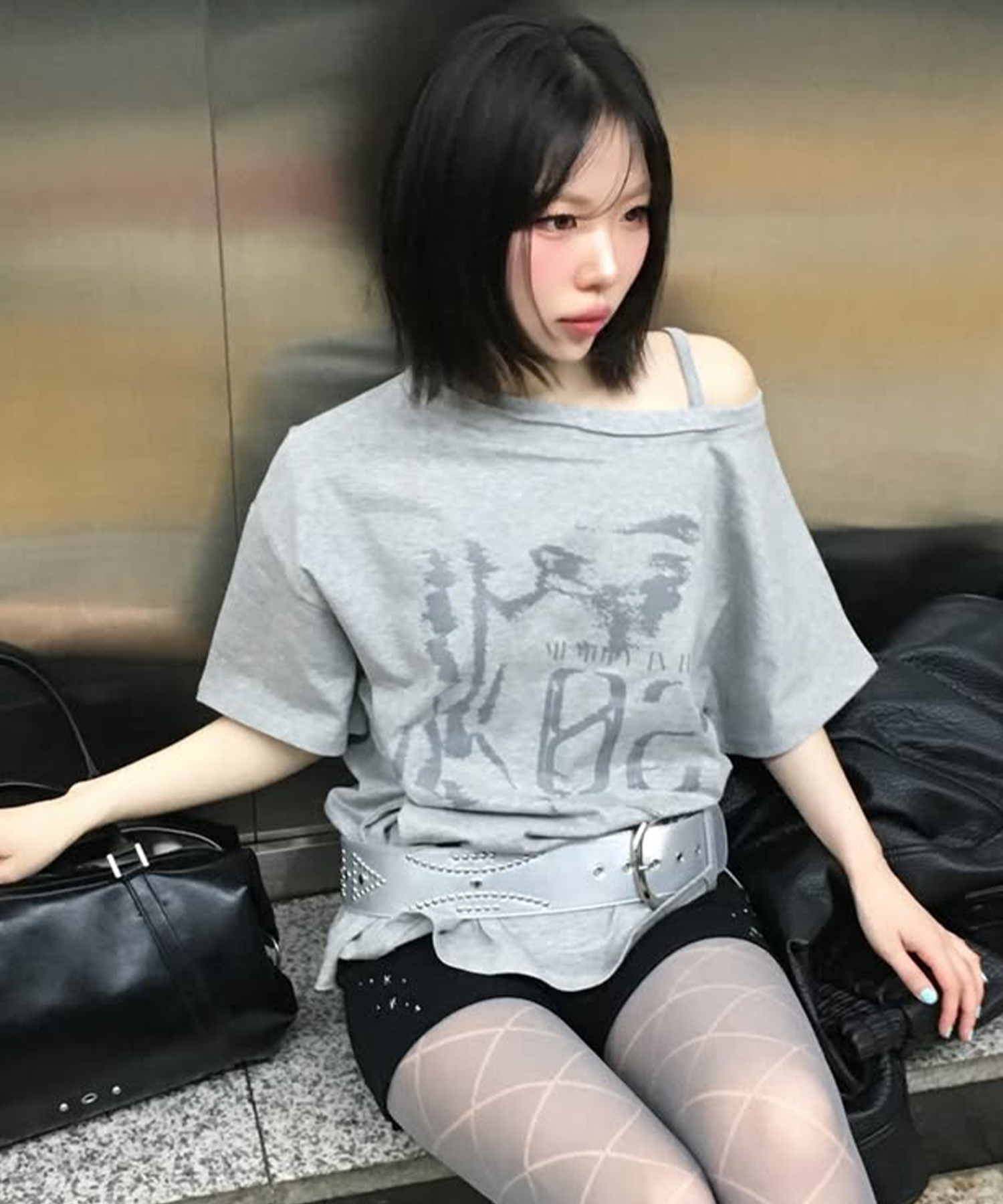 Vintage Slit One-shoulder T-Shirt [MELANGE]