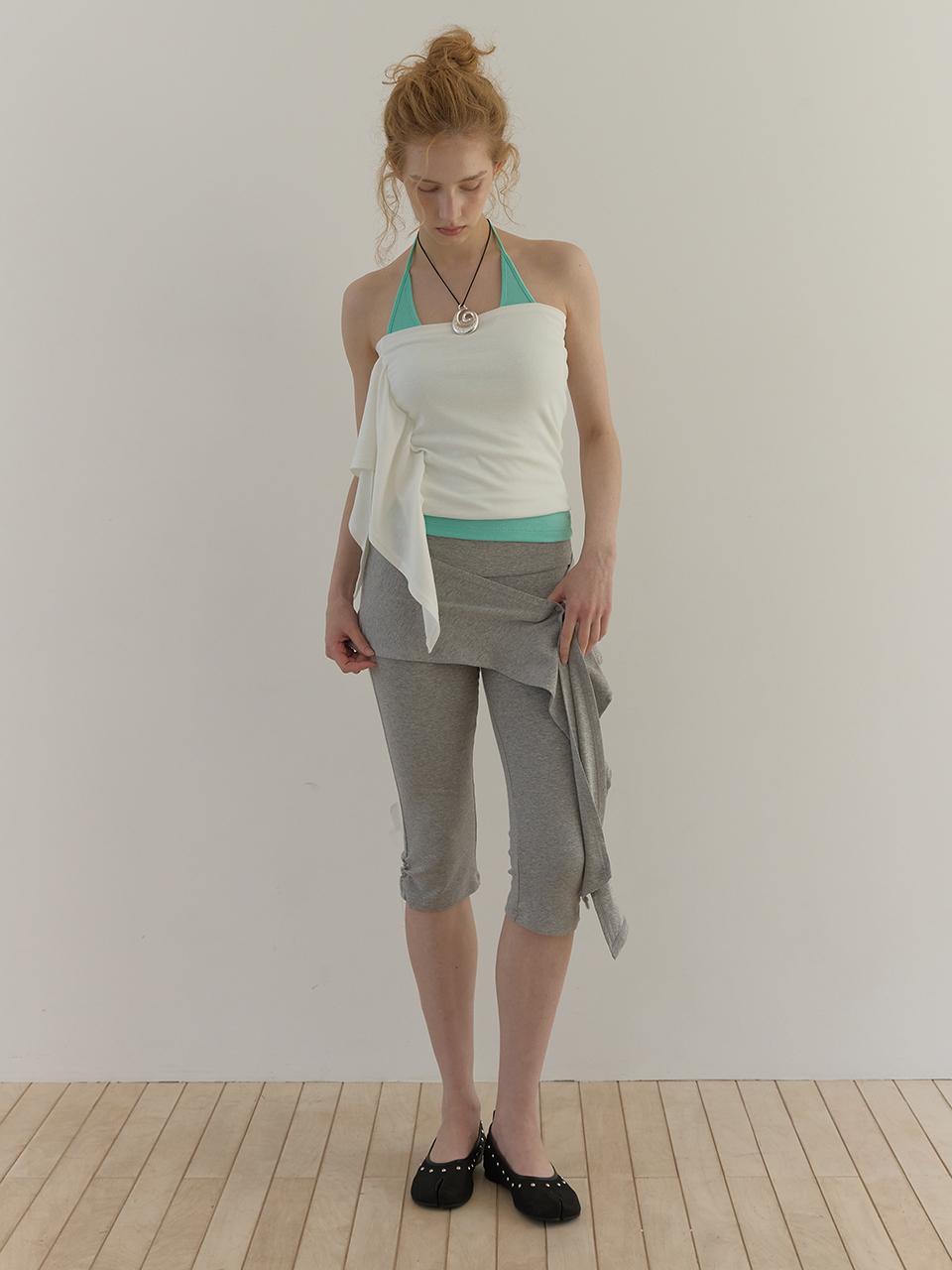 SCARF LAYERED CAPRI PANTS (MELANGE GREY)