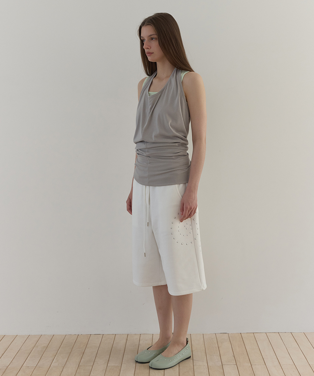 STUD JERSEY BERMUDA PANTS (IVORY)