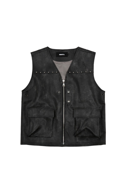 FAUX LEATHER STUDDED VEST [BLACK]