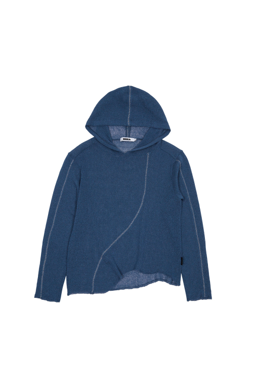 UNBALANCED STITCH KNIT HOODIE [DUTCH BLUE]