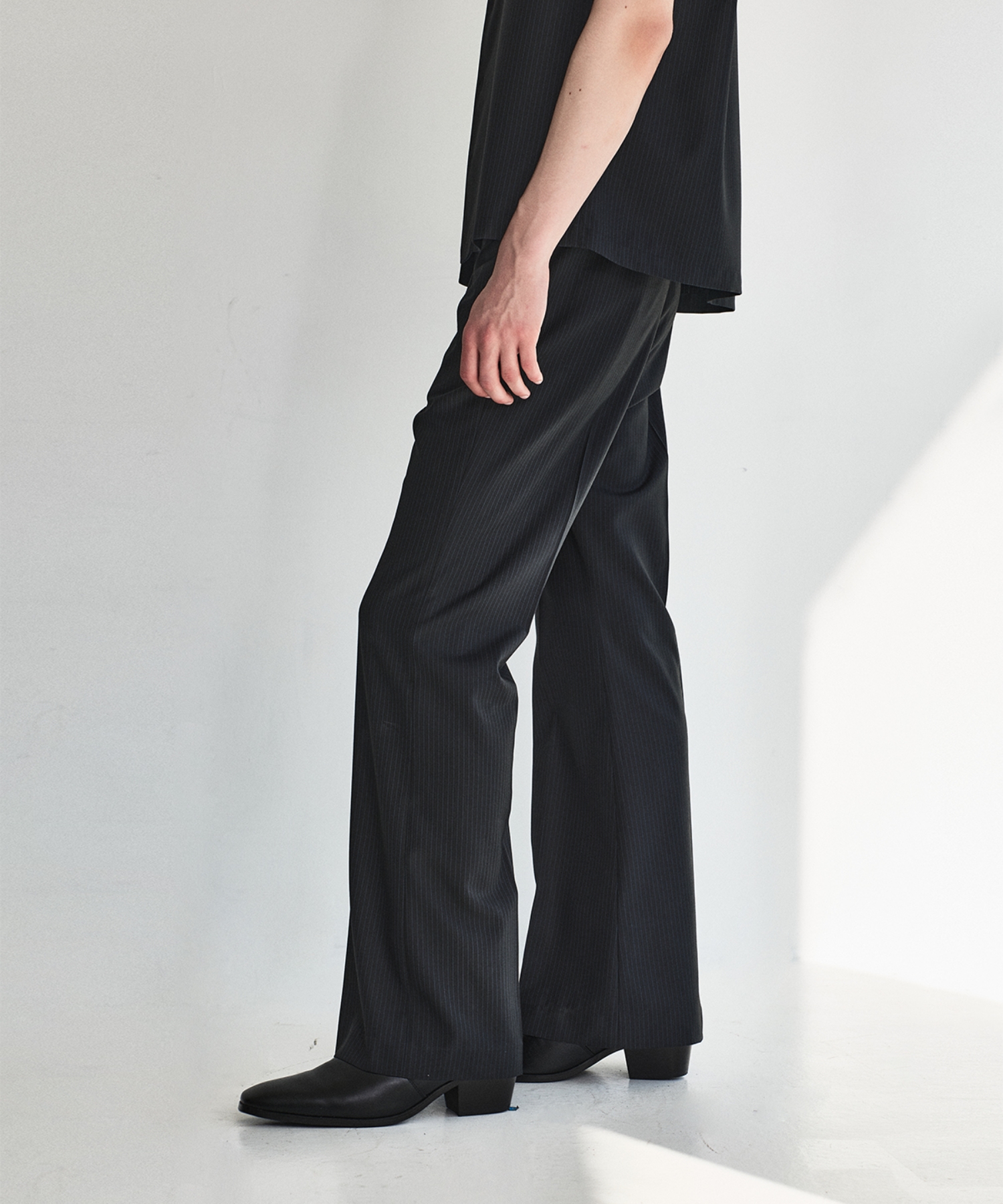 Lustre Relaxed Wool Flare Pants_Stripe Black