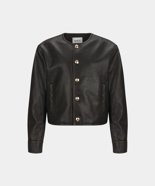 M PURE COLLAR FAUX LEATHER JACKET - BROWN