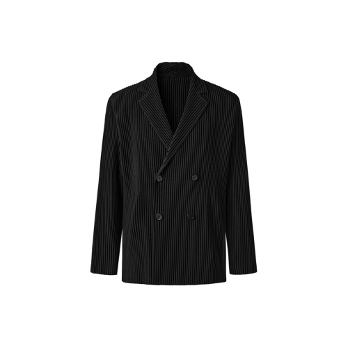 [Men] Двубортный жакет со складками (Black)