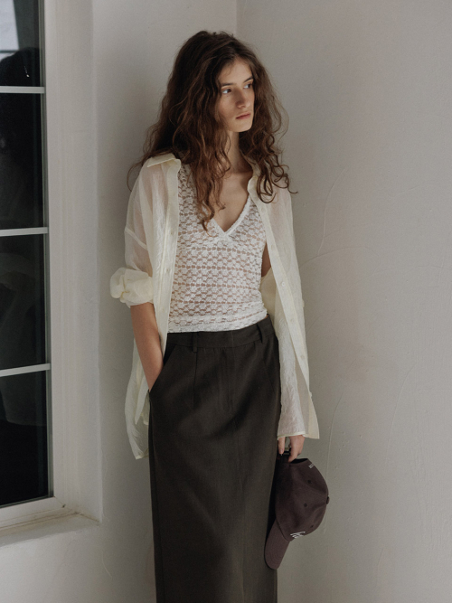 Flower Mesh Shirring Sleeveless Top